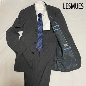 LES MUSE グレー ストライプ フリーサイズ ノータック スーツ上下