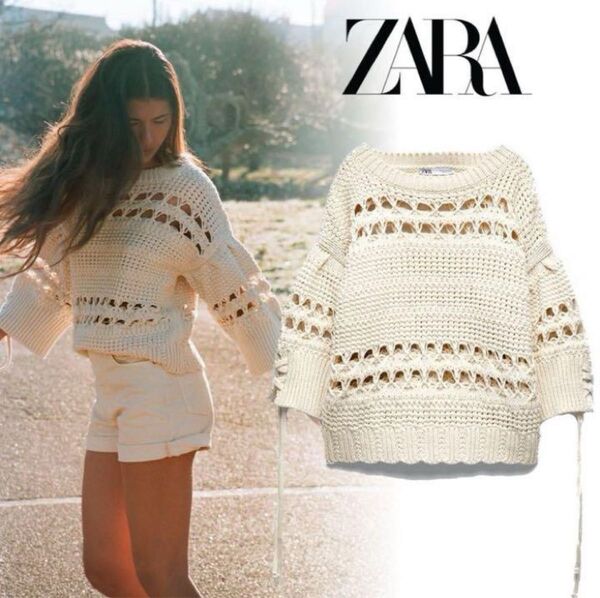 【美品】ZARA オープンニットセーター エクリュ Mサイズ 透かし編み サマーニット