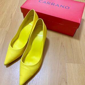 CARRANO ポインテッドトゥ パンプスイエロー ヒール カラーノ
