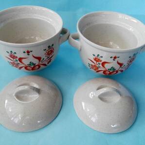 茶碗蒸器 小盆 木製スプーン ３点２客セット 蓋付持ち手付き器 の画像3
