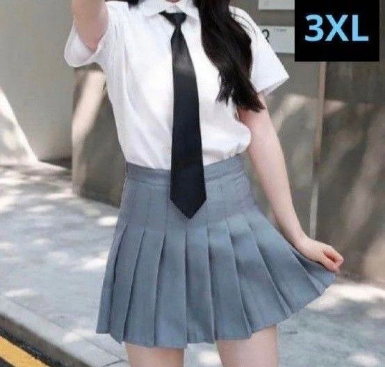 3XL レディースプリーツスカート 大きいサイズ グレー インナーパンツ ミニ