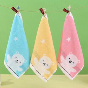 お子様に キッズ ループ付きタオル ハンドタオル お手拭き 3色 セット くま ベアー コットン100 吸水性 高吸水 新生活