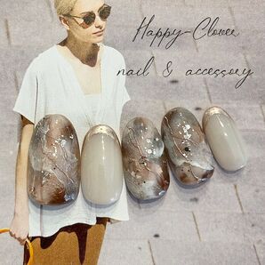《オーダー》ネイルチップ ブラウン天然石のニュアンスネイル 大理石ネイル