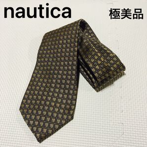 極美品ノーティカ ネクタイ シルク100 総柄チェック柄メキシコ製