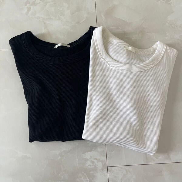 半袖Tシャツ 2色セット 黒 白 無印 カットソー Tシャツ 半袖 セット
