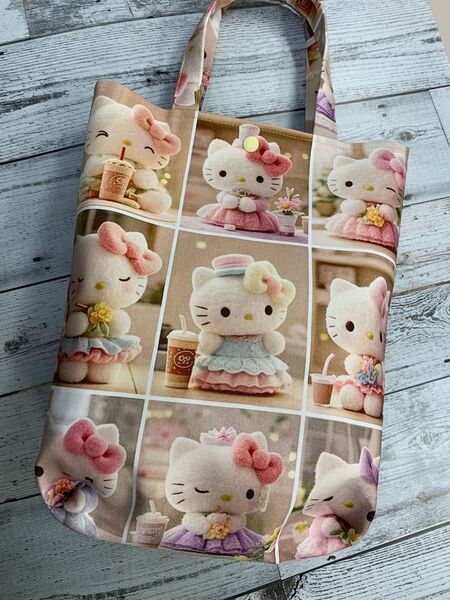 《手作り》可愛いトートバッグ エクボバッグ ハンドメイド 可愛い猫ちゃん柄パネル 大きい