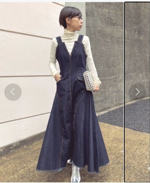 【Ameri VINTAGE】 デニム ロングワンピース Aライン ネイビー