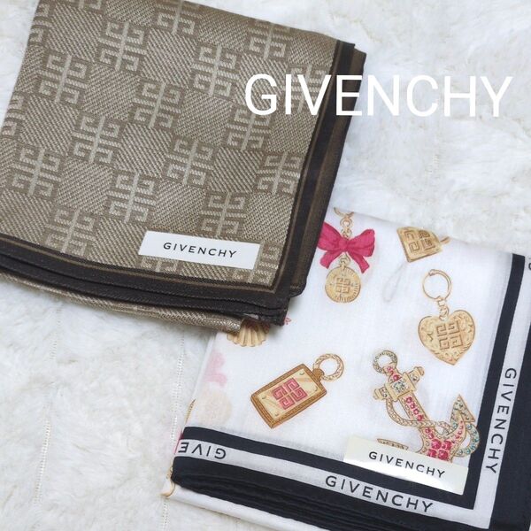 【お値下げ不可です】GIVENCHY ジバンシィ大判ハンカチ2枚 チャーム ブランドロゴ ブランドハンカチ スカーフ