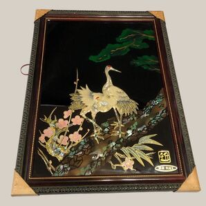 螺鈿細工 貝細工 鶴 松竹梅 額 美術 工芸