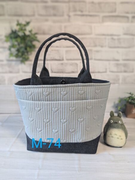 ハートステッチのヌビと岡山デニムのハンドメイド2WAYトートバッグ(M)