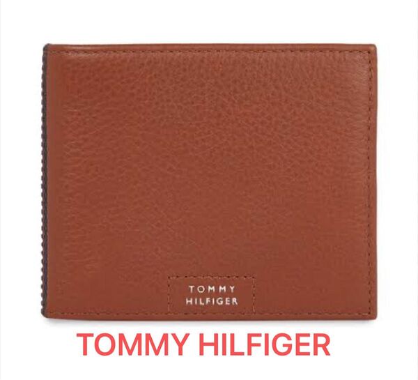 新品未使用タグ付き TOMMY HILFIGER プレミアムレザーフラップバイフォールドウォレット 二つ折り財布 牛革 レザー