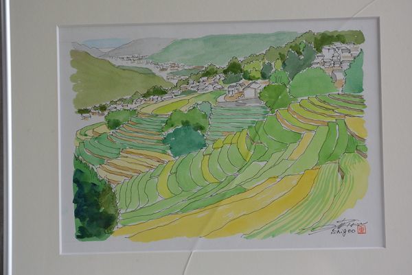 ●讨价还价● 与千枚田一起画茂夫风景 池田町山水画美术, 绘画, 水彩, 自然, 山水画