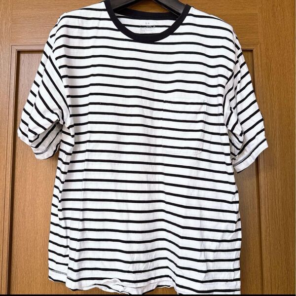 ストライプ ポケット付き Tシャツ S-M 無印良品 オーバーシャツ 半袖 Tシャツ ボーダー