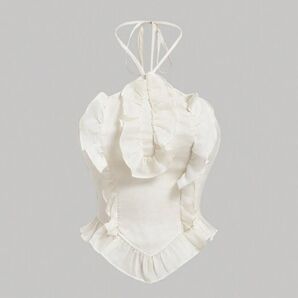 SHEIN MOD アプリコットカラー サマーホリデー デートフリル ハルターネックバンダナ 裾ハルタートップ