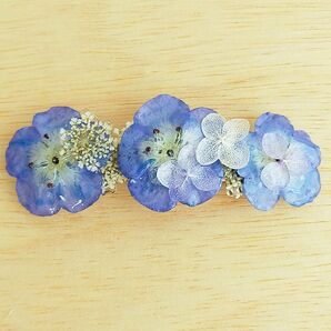 お花のバレッタ ネモフィラ アジサイ レースフラワー 本物 ハンドメイド 花 フラワー 髪飾り ヘアアクセサリー