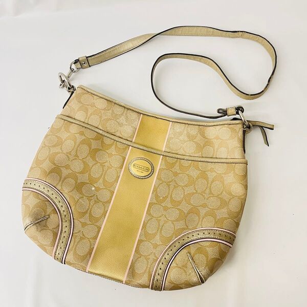 COACH コーチ シグネチャー ショルダーバッグ 斜め掛け クロスボディ 総柄 レザー