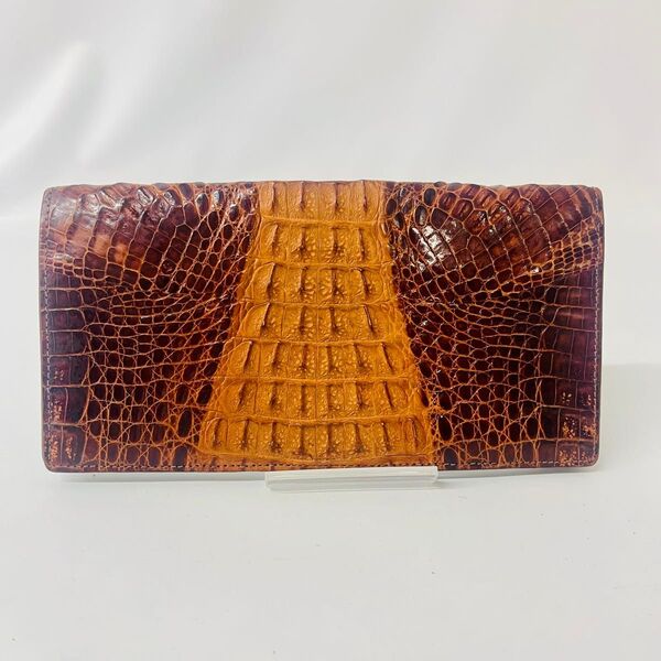 美品 Genuine Crocodile ワニ革 長財布 札入れ ブラウン