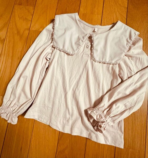 GU 長袖カットソー 白い襟付き パール ロンティ 130