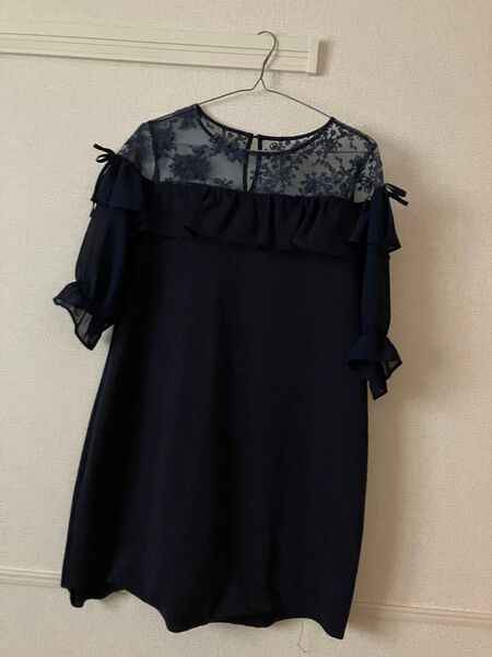 abcuneface ワンピース ネイビー シースルー 七分袖 Mサイズ