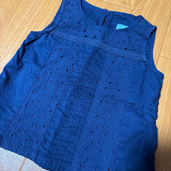ギャップ GAP ネイビー 刺繍 ノースリーブ シャツ 90 美品