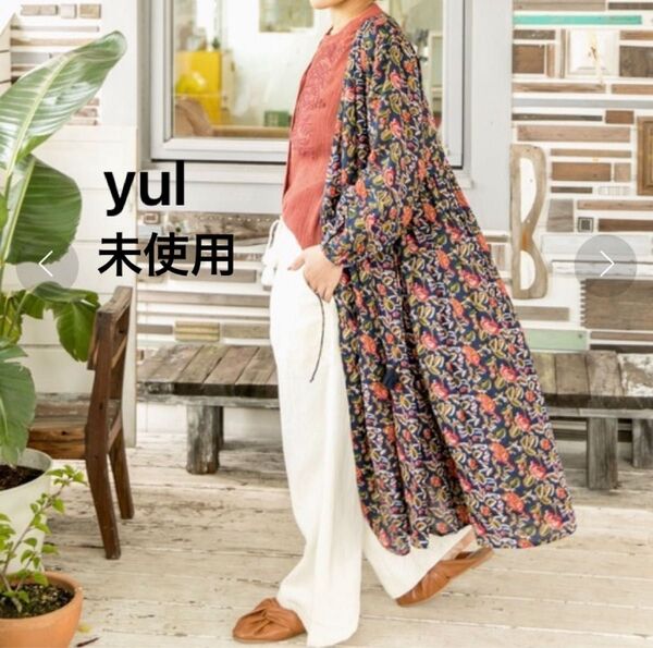 チャイハネ yul ブロックプリント ルティナロングカーディガン ネイビー系