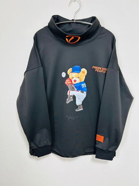 FREENDOO PEOPLE ハーフジップトップス ブラック ロゴプリント