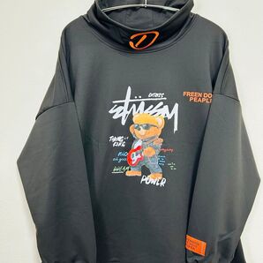 ハーフジップトップス ベアー プリント ブラック