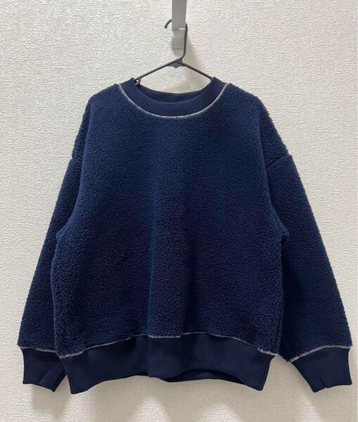 ユニクロJWANDERSON スウェット ボアスリーププルオーバー もこもこ L ネイビー