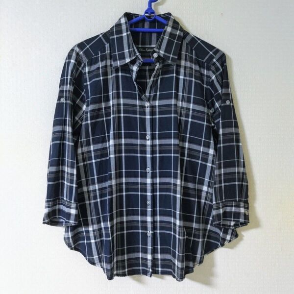 クリアインプレッション☆ 七分袖 チェック柄 シャツ ブラウス /ネイビー・M