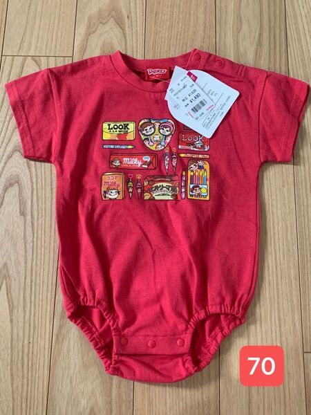 【新品未使用タグ付き】70 バースデイ ペコちゃん お菓子 半袖ロンパース