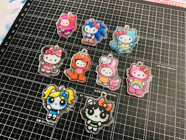 【40円】「カン付き」アクリル キーホルダー ハンドメイドパーツ まとめ売り アソート9点セット!