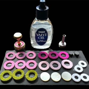 【フルセット】メンテナンス・ヤマハ用 トランペット トップキャップ・レザーバンパー・オイル・白蝶貝インレイ【無保証】