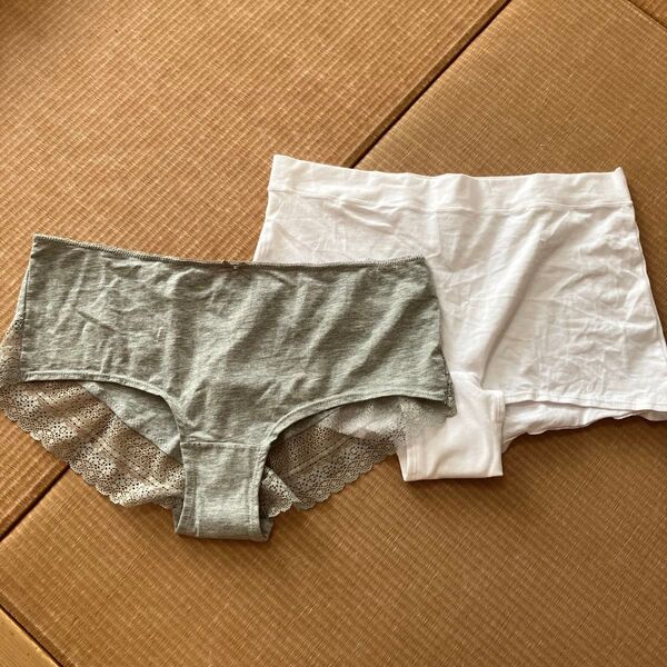 H&M 未使用 レディース 下着 パンツ ショーツ Lサイズ グレー 白 レース シンプル 2枚セット