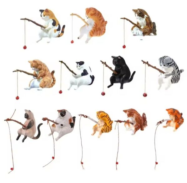 【新品】釣り猫 猫オブジェ アクアリウム フィギュア ジオラマ ミニチュア 水槽飾り 置物 12種類セット