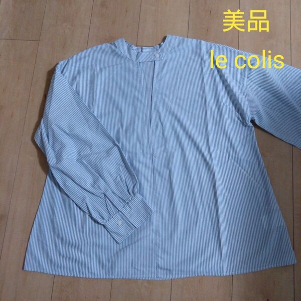 美品 le colis 水色と白のストライプ 長袖シャツ チュニック スモック 絵画