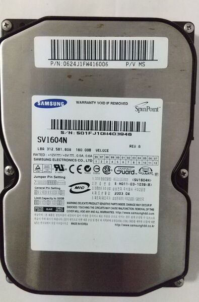 内蔵型HDD③ SAMSUNG SV1604N 160GB PATA/IDE 3.5インチ HDD