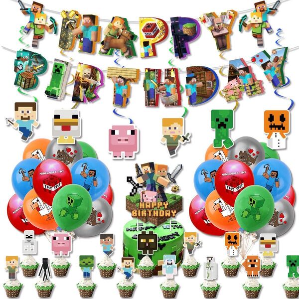 マイクラ お誕生日 ガーランドセット バルーン 男の子人形風船 お祝いセット 2