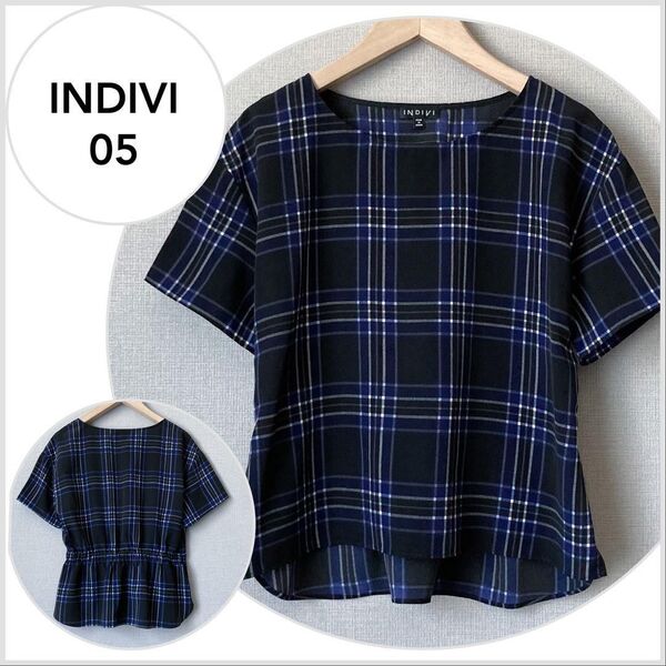 A0334【美品♪】INDIVI チェックぺプラムブラウス