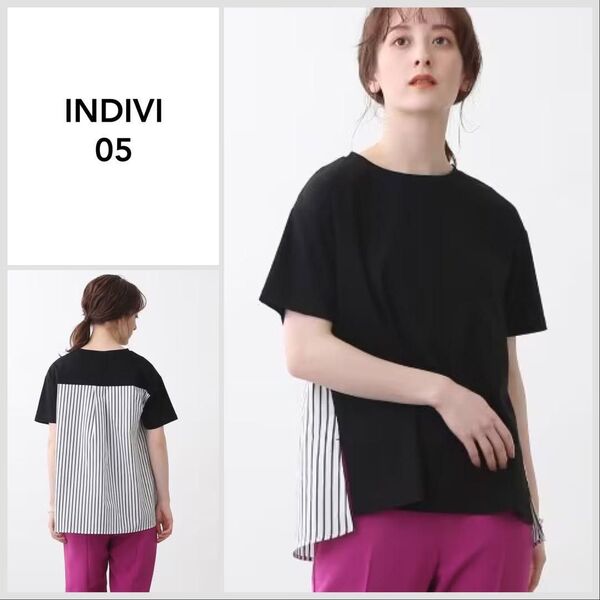 A0194【美品♪】INDIVI 【洗える】シャツドッキングプルオーバーブラック