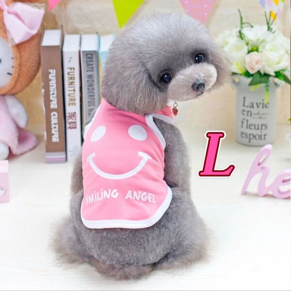犬服 タンクトップ L ピンク ノースリーブ 袖なし スマイル ペットウェア ドッグウェア 犬 犬用品 小型犬 犬の服