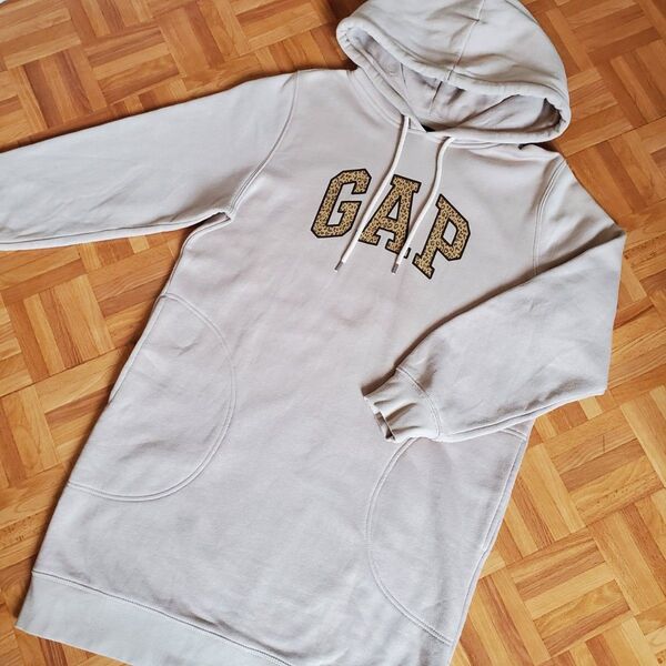 GAP ギャップ パーカー スウェット ワンピース 裏起毛 ひょう柄 豹柄 ヒョウ柄 パーカーワンピース スウェットワンピース