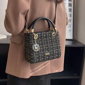 ※ポケット難あり SHEIN シーイン★ツイードミニバッグ ツイードバッグ スクエアバッグ ショルダーバッグ★黒