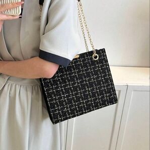 SHEIN シーイン★ツイードバッグ スクエアバッグ ツイードスクエアバッグ チェーンバッグ★黒