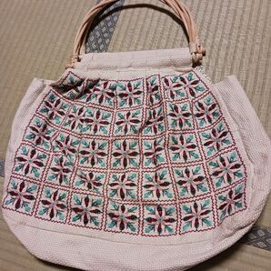 昭和レトロ ハンドバッグ 刺繍 バッグ ステッチ ハンドメイド