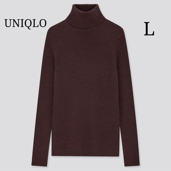 【UNIQLO】ユニクロ (L) エクストラファインメリノリブタートルネックセーター 長袖 レディース