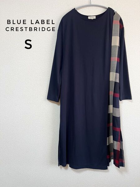 BLUE LABEL CRESTBRIDGE 肩スリット 切替 ワンピース S ネイビー