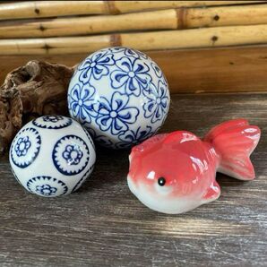 *浮球* 3点 陶器 浮き球 浮き玉 置物 メダカ鉢 ビオトープ 花手水