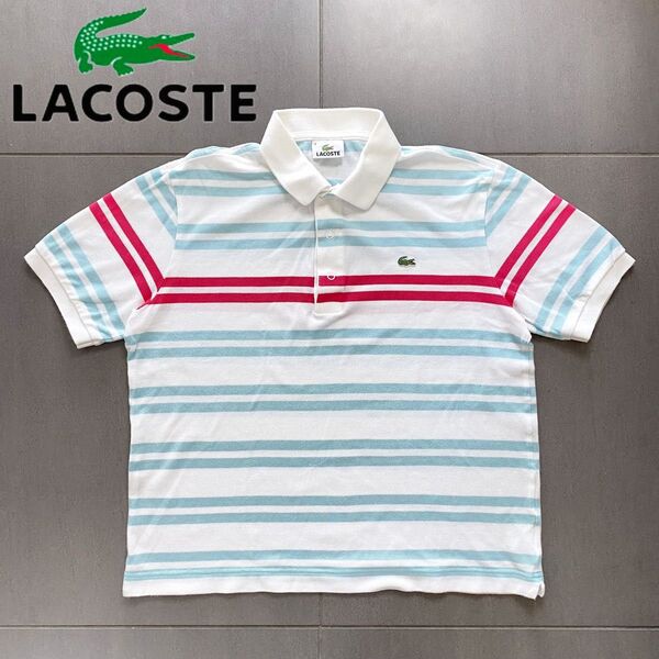 LACOSTE ラコステ ボーダー ワンポイントロゴ 半袖 ポロシャツ size4