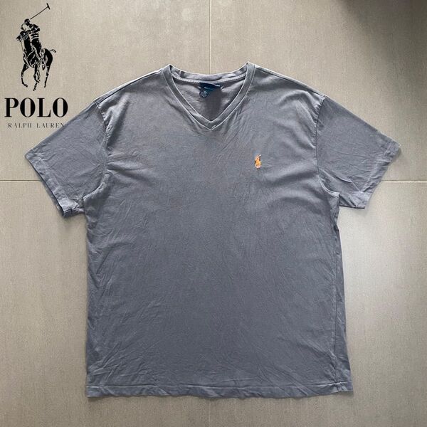 POLO RALPH LAUREN ポロ ラルフローレン Vネック ワンポイントロゴ カットソー グレー size L