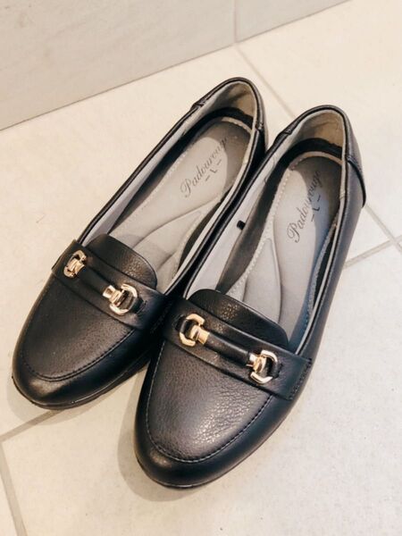 パンプス ローファー ウエッジソール 黒 金具